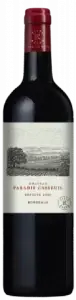 CHÂTEAU PARADIS RECOLTE Botella de vino con cierre negro, líquido rojo oscuro, etiqueta con una bonita vista de la explotación vitícola, la etiqueta dice 2022
