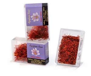 Peso neto: 1 gr. / 0.0353 oz. Caja de plástico, dentro hay un gramo de seco de azafrán, un flor rojo.