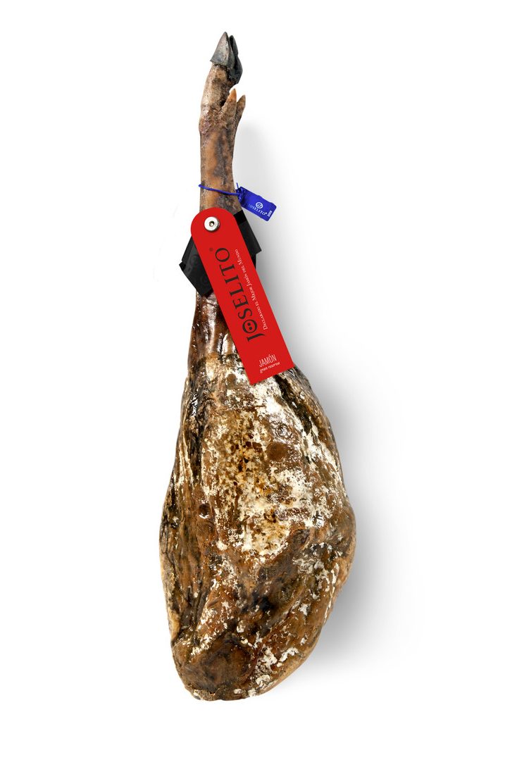 Joselito jamón gran reserva con etiqueta de color rojo y logo en negro.