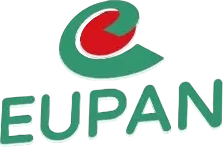 Logo con una letra e minúscula de color verde seguida de un óvalo rojo, debajo aparece el nombre de la empresa EUPAN en letras grandes, verdes y en negrita.